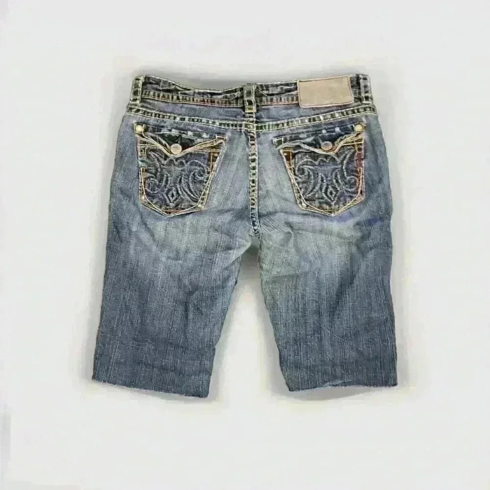 MEK DENIM USA Mykonos Distressed Blue Straight Leg Denim Short 30w - Picture 2 of 11